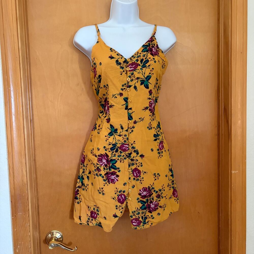 Yellow Floral Button-Front Mini Dress Belle Disney Bounding Size S BLUE RAIN